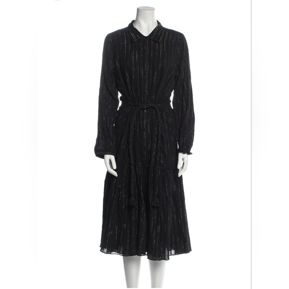 Women's long sleeve black and silver stripe midi dress size L